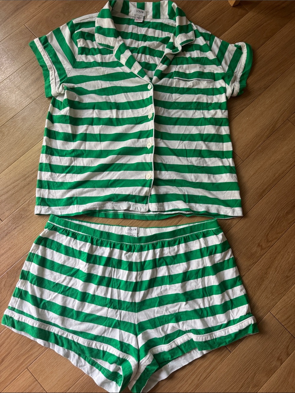 J crew Green & White Striped women's  Pajama Set - Soft Cotton large